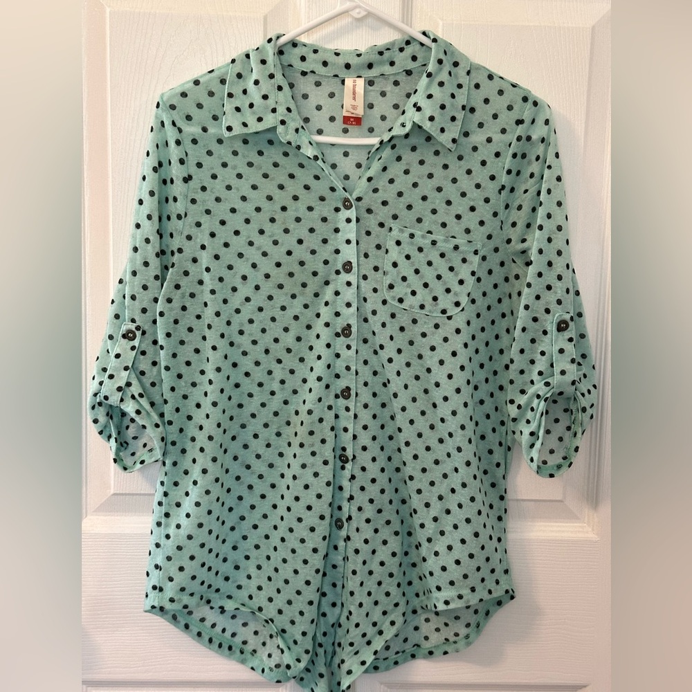 No Boundaries Mint Green Polka Dot Button-Down Shirt
